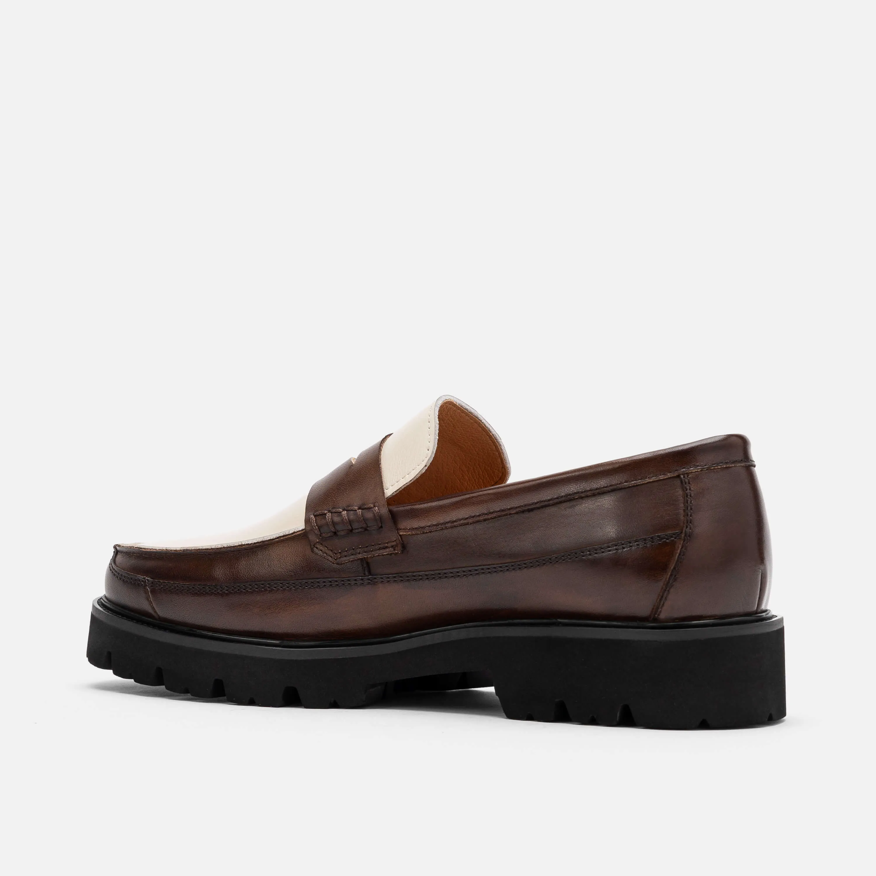 Adler Brown/White Leather Lug Penny Loafers