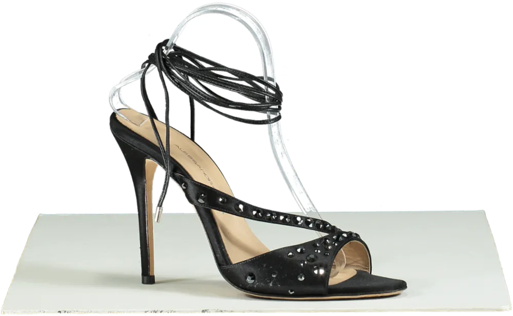 Alessandra Rich Black 100mm Visocse & silk satin Embellished sandals UK 7 EU 40