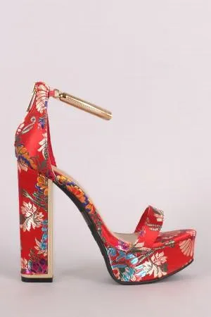 Bamboo Floral Brocade Satin Chunky Platform Heel