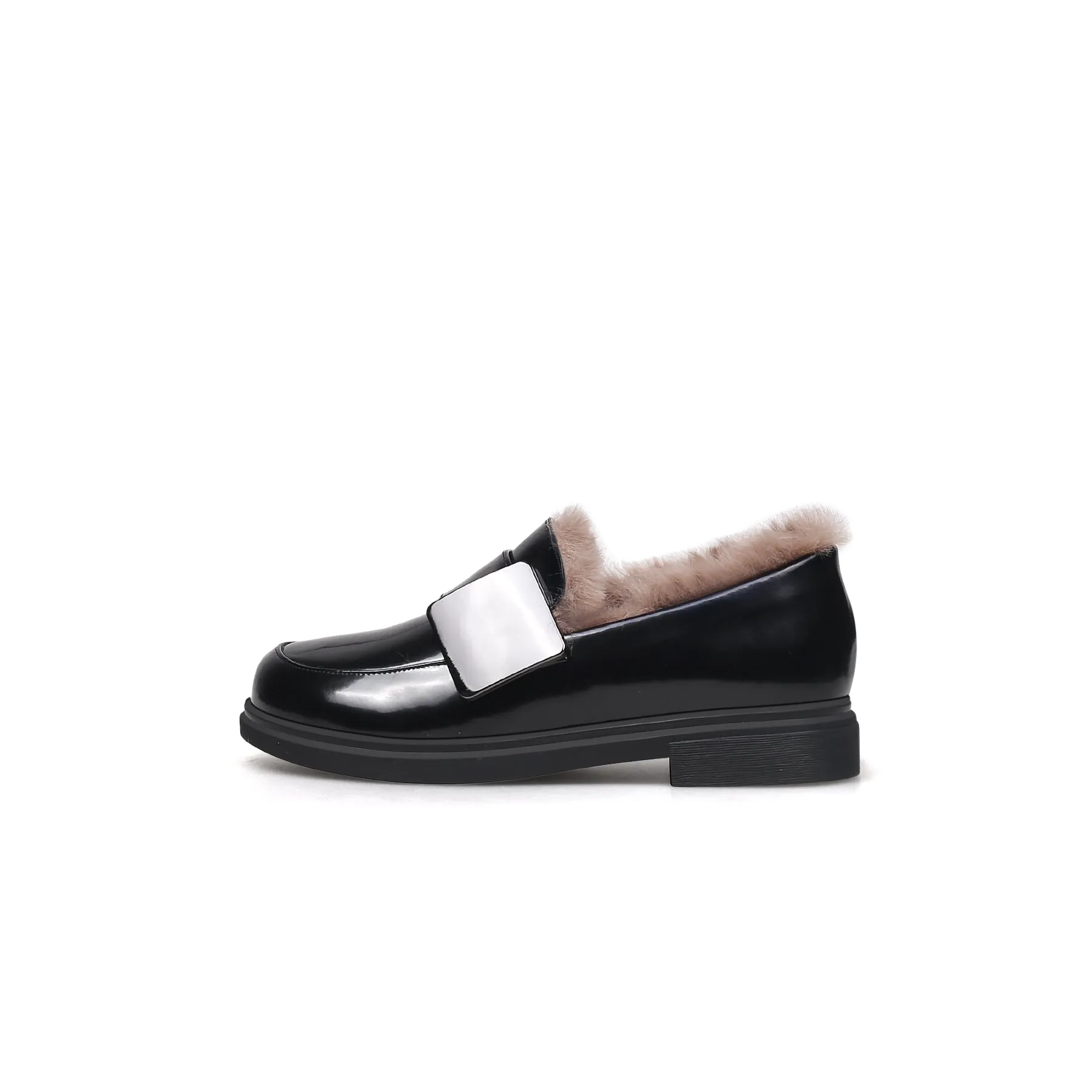 Black Fur-Lined Leather Loafers