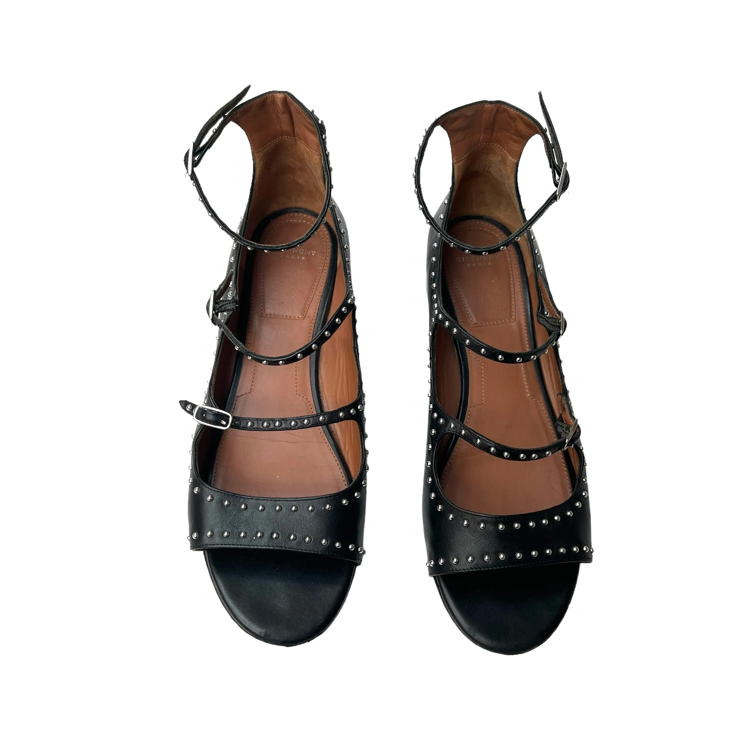 Black Leather Studded Sandals - 10.5