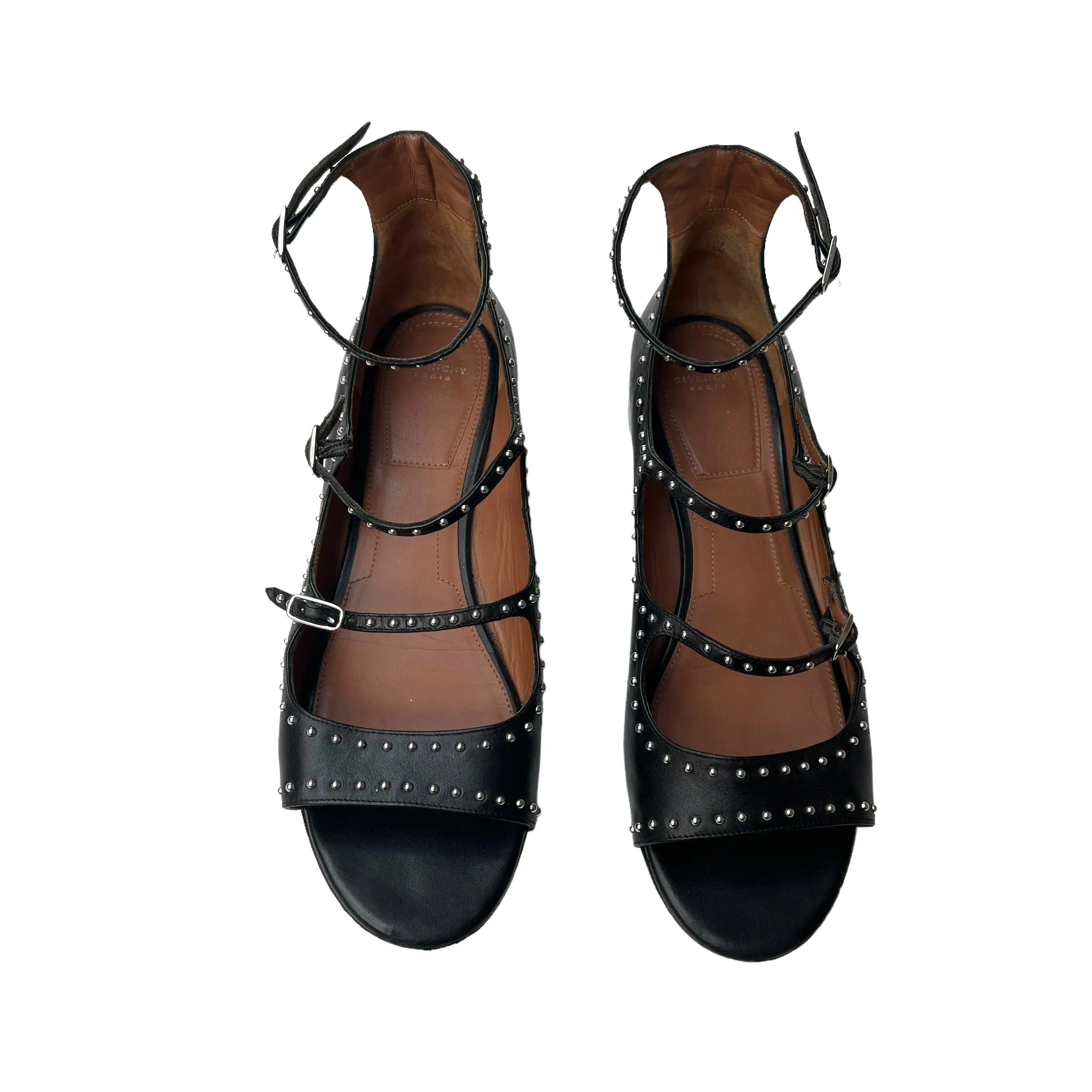 Black Leather Studded Sandals - 10.5