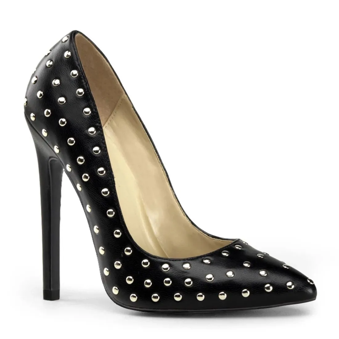 Black Pointed Toe Stiletto Heel Studded Pumps