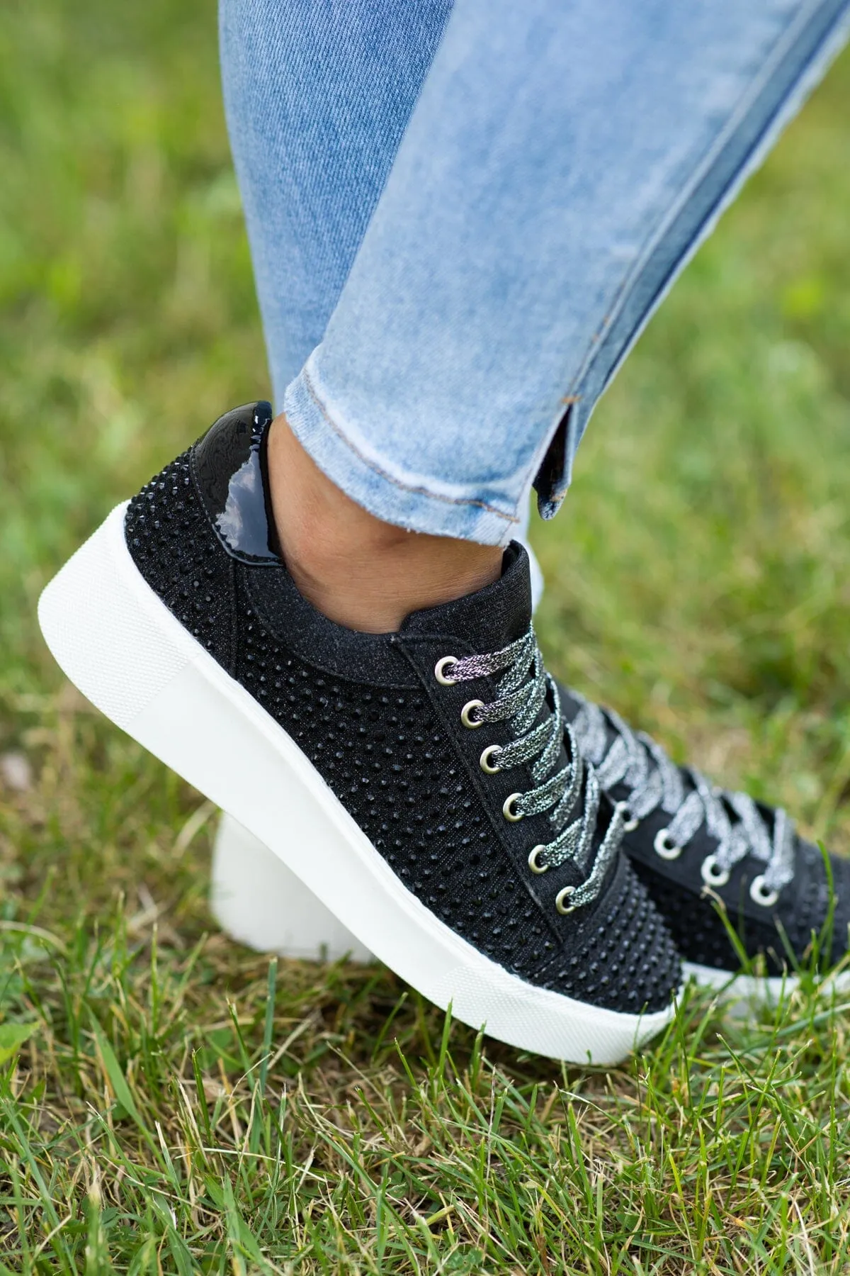 Black Studded Platform Sneakers