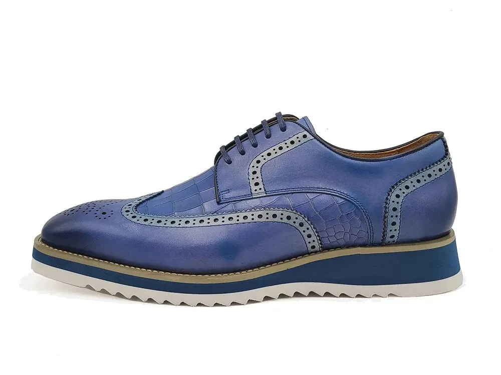 Carrucci Blue Lace-Up shoes wingtip oxford Genuine Leather Loafers KS515-35