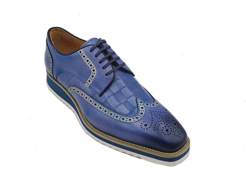 Carrucci Blue Lace-Up shoes wingtip oxford Genuine Leather Loafers KS515-35