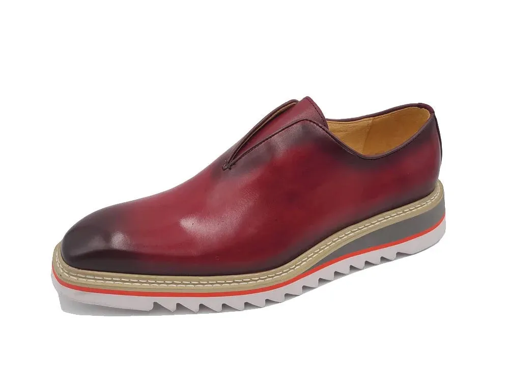 Carrucci Burgundy Slip-On Men's Casual Loafer with Contrast Color Style KS550-08