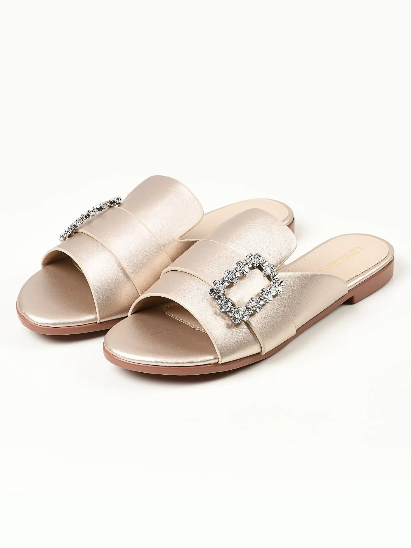 Crystal Buckle Flats - Gold