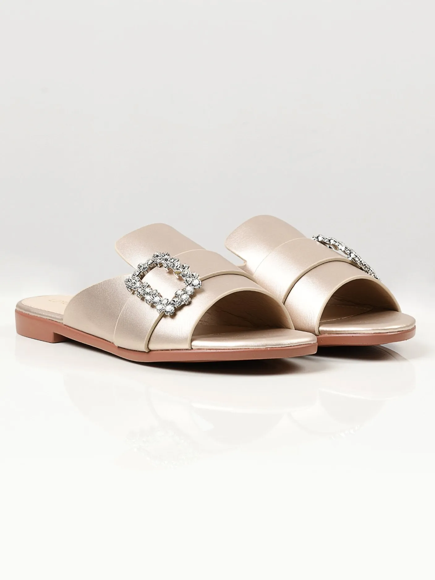 Crystal Buckle Flats - Gold