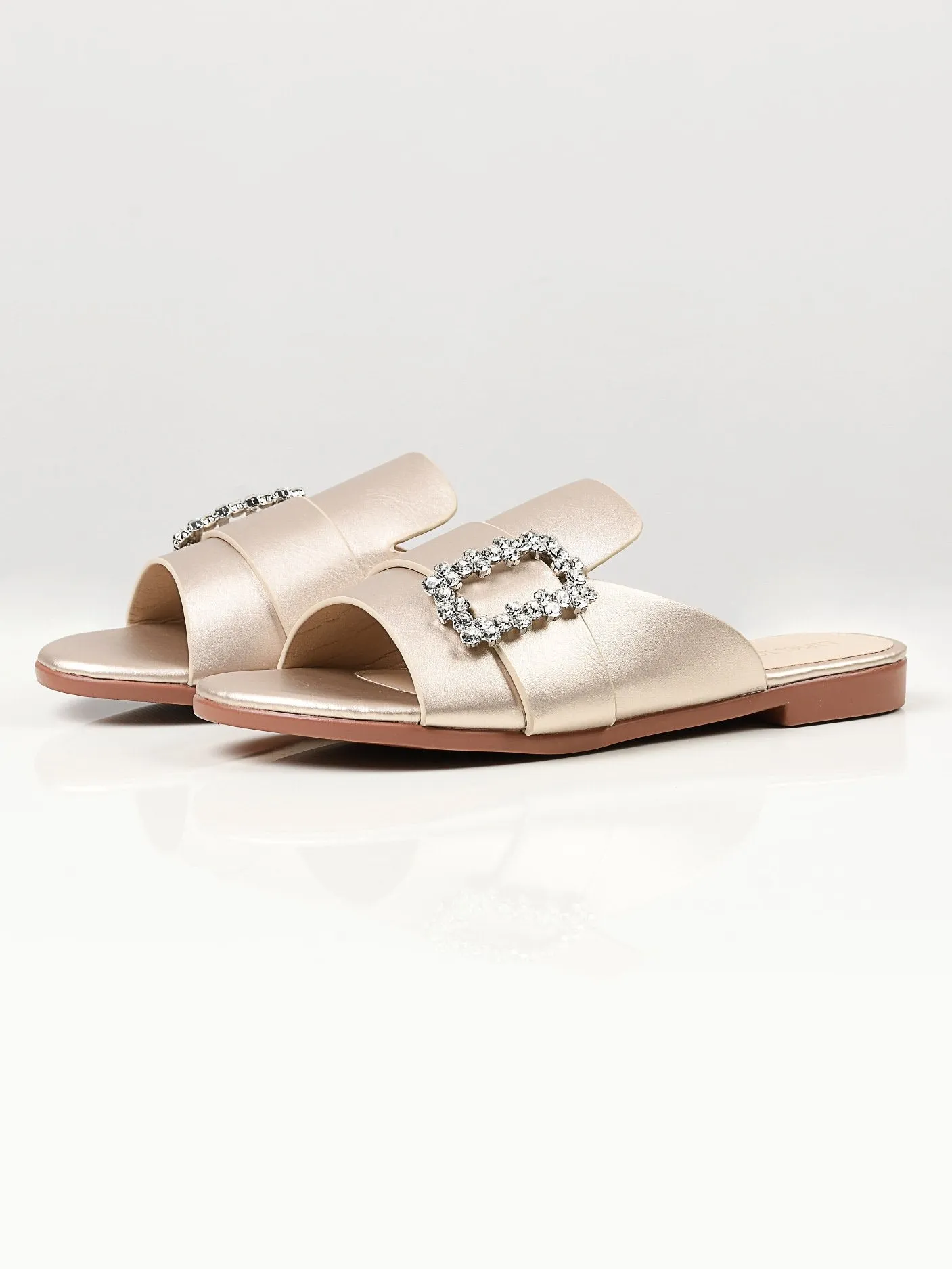 Crystal Buckle Flats - Gold