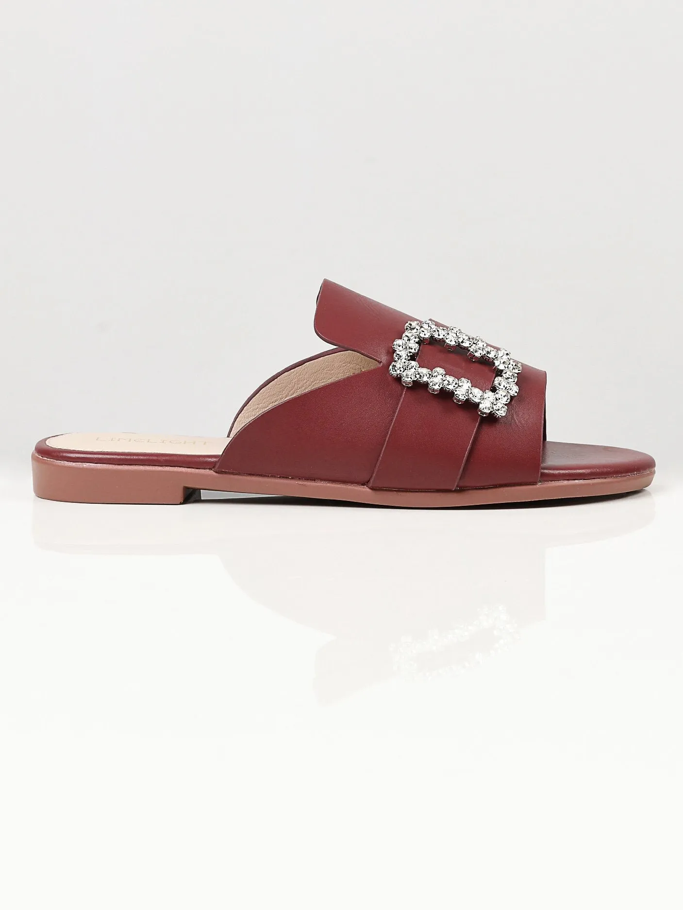 Crystal Buckle Flats - Maroon