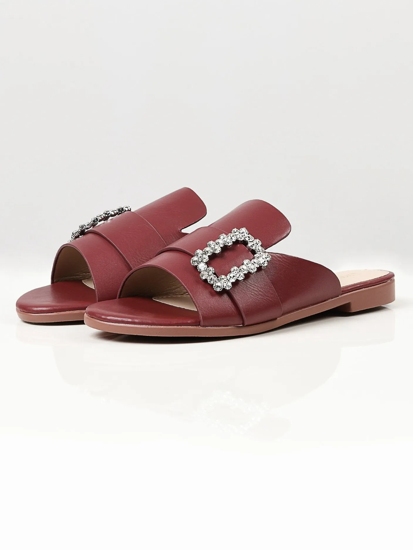 Crystal Buckle Flats - Maroon