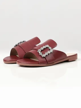 Crystal Buckle Flats - Maroon