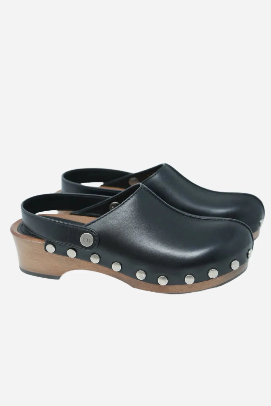 Dior Black Leather Studded Mules Clogs NW Size 38.5