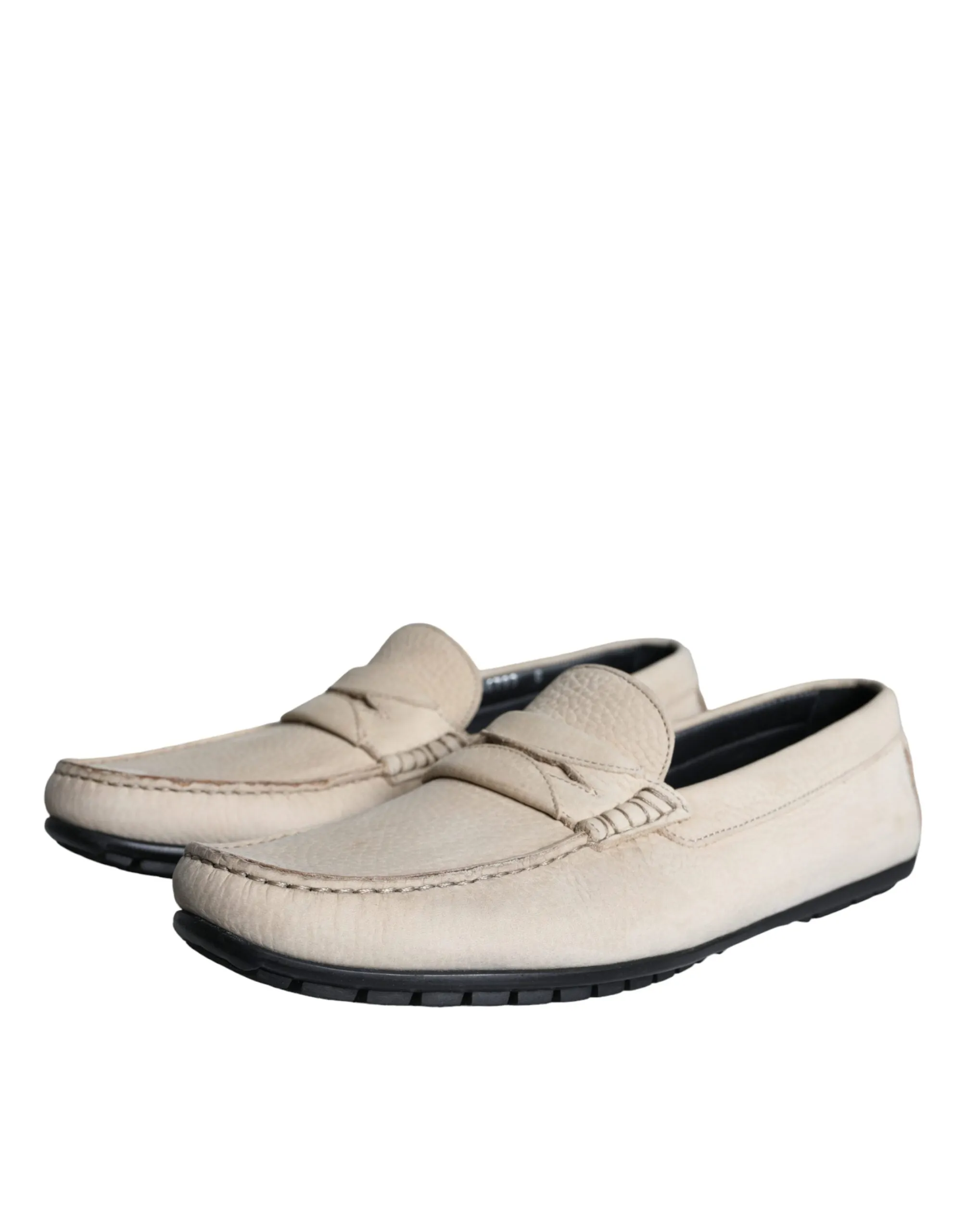 Dolce & Gabbana Beige Leather Slip Mocassin Loafers Men Shoes