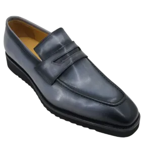 Grey Slip-On Men's Shoes Chic Patina Burnished Penny Loafer Style-KS518-03