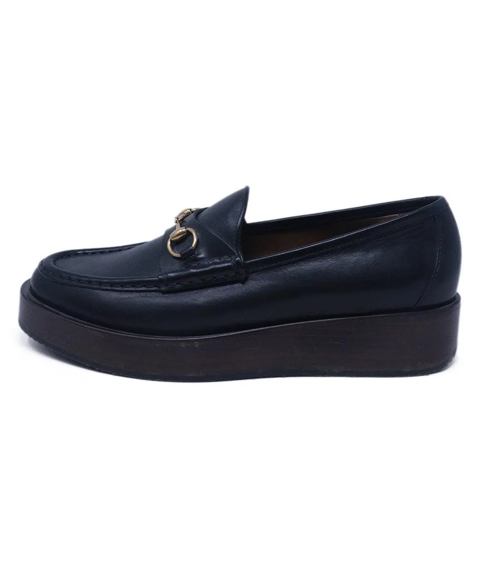 Gucci Black Leather Platform Loafers sz 8