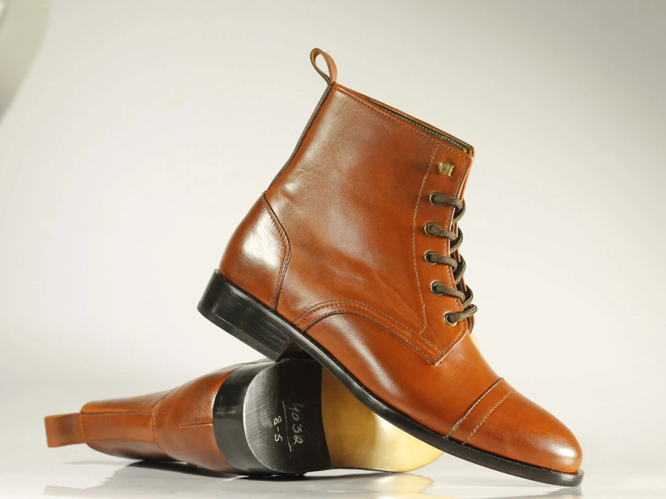 Handmade Men's Brown Cap Toe Leather Ankle Lace Up Boots, Men Designer Boots