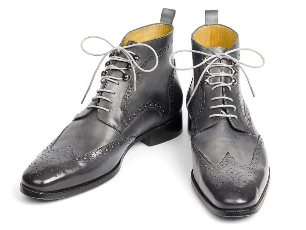 Handmade Men's Gray Wing tip Brogue Ankle Boots, Men Fashion Designer Boots