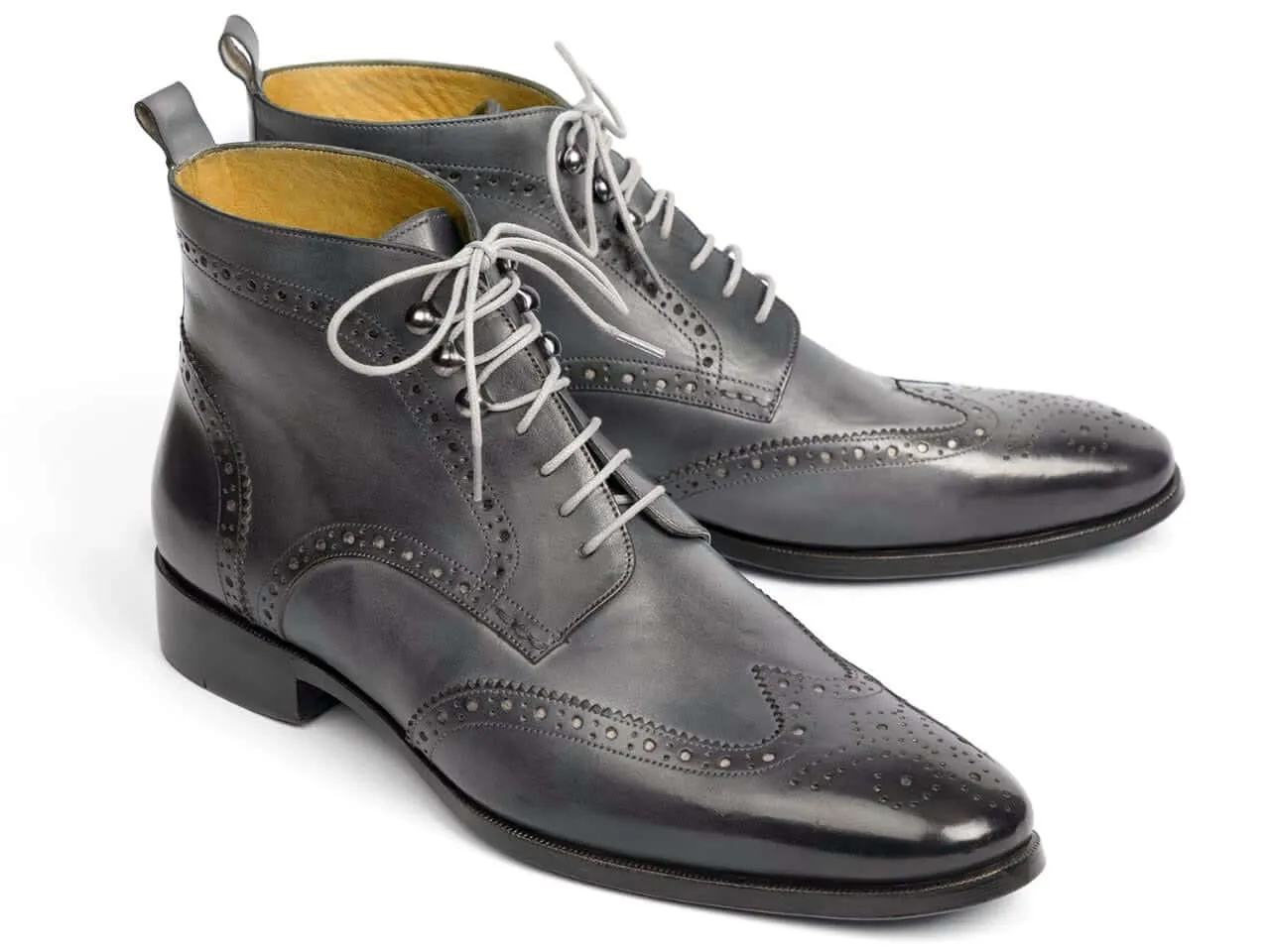 Handmade Men's Gray Wing tip Brogue Ankle Boots, Men Fashion Designer Boots