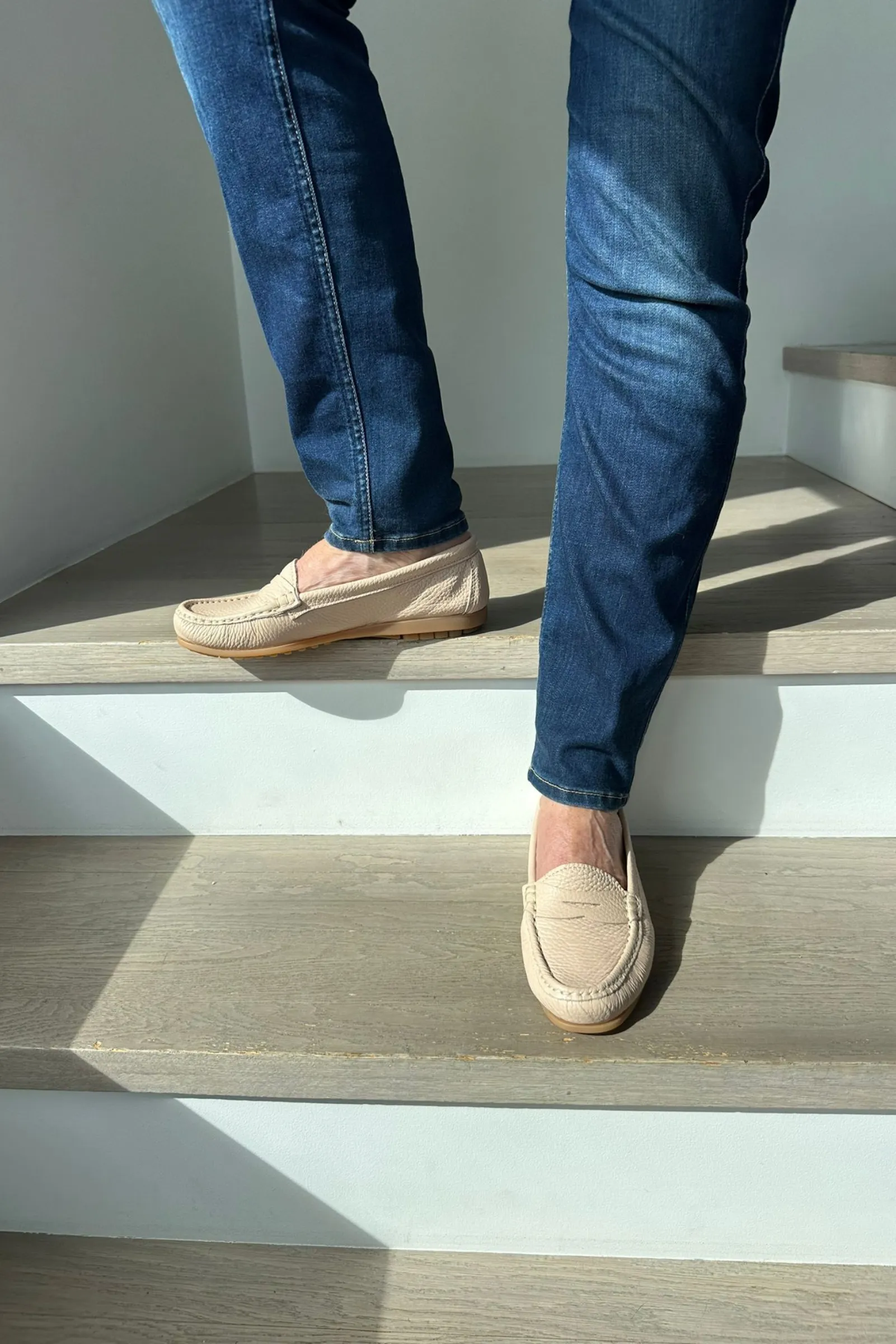 Italian Leather Loafers - Golden Beige