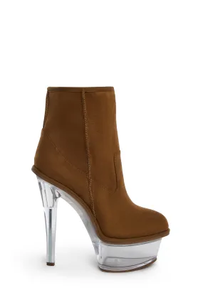 Kickdrum Suede Clear Platform Boots - Brown