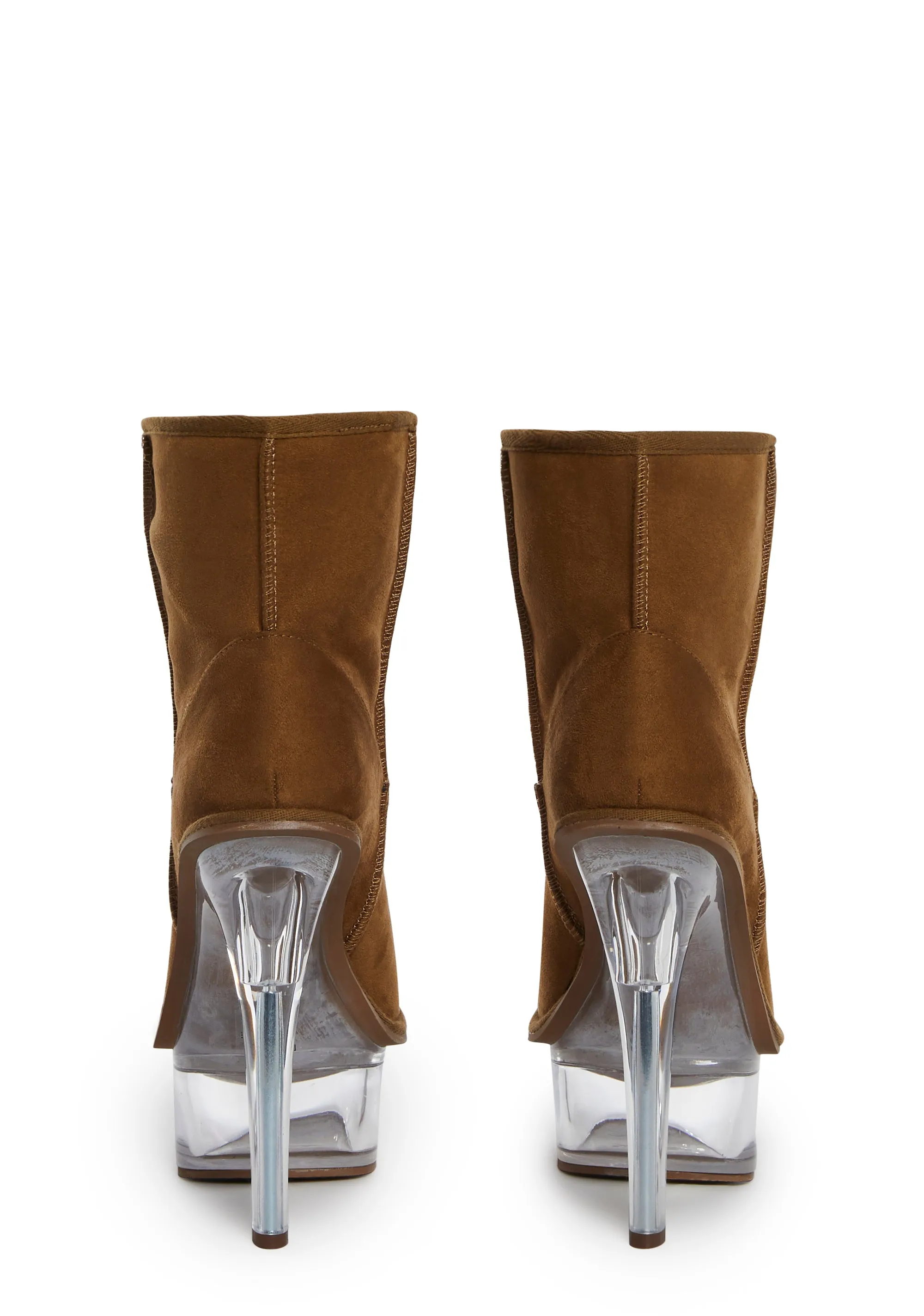 Kickdrum Suede Clear Platform Boots - Brown