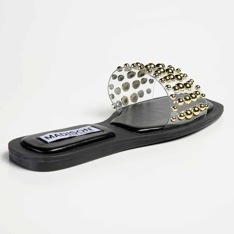 Madison Janine Studded Push In Mule - Clear / Black