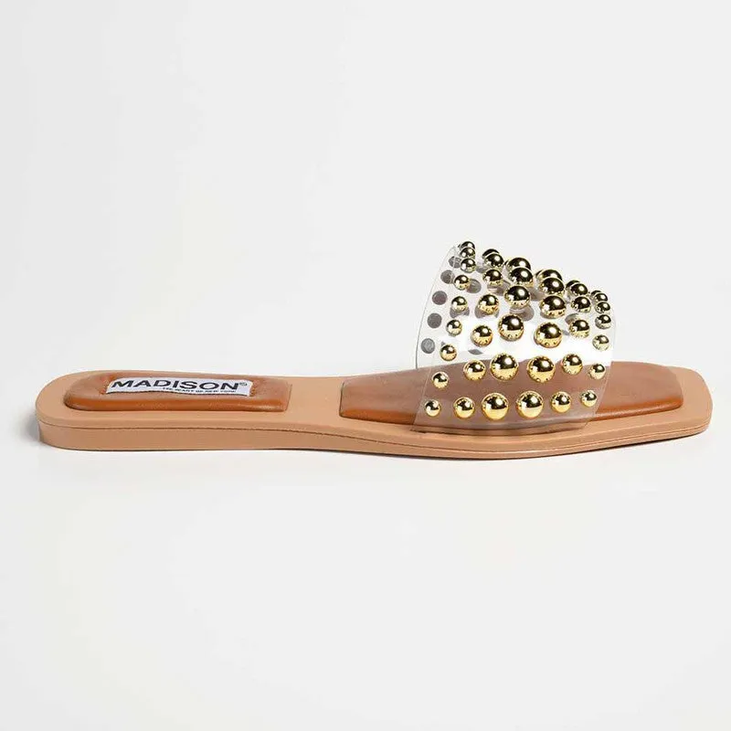 Madison Janine Studded Push In Mule - Clear Nude