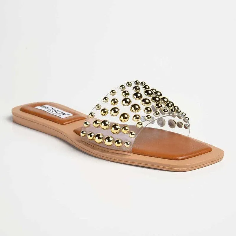 Madison Janine Studded Push In Mule - Clear Nude