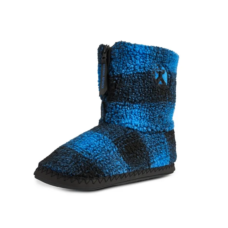 McQueen - Check Sherpa Men's Slipper Boot - Navy / Royal Blue Check