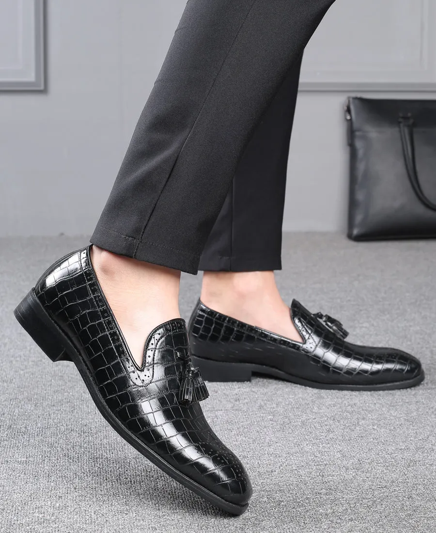 Men's Checkered Tassel Smoking Loafers