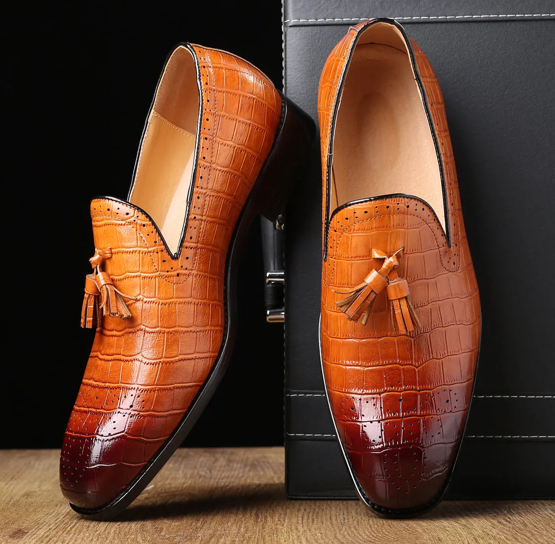 Men's Checkered Tassel Smoking Loafers