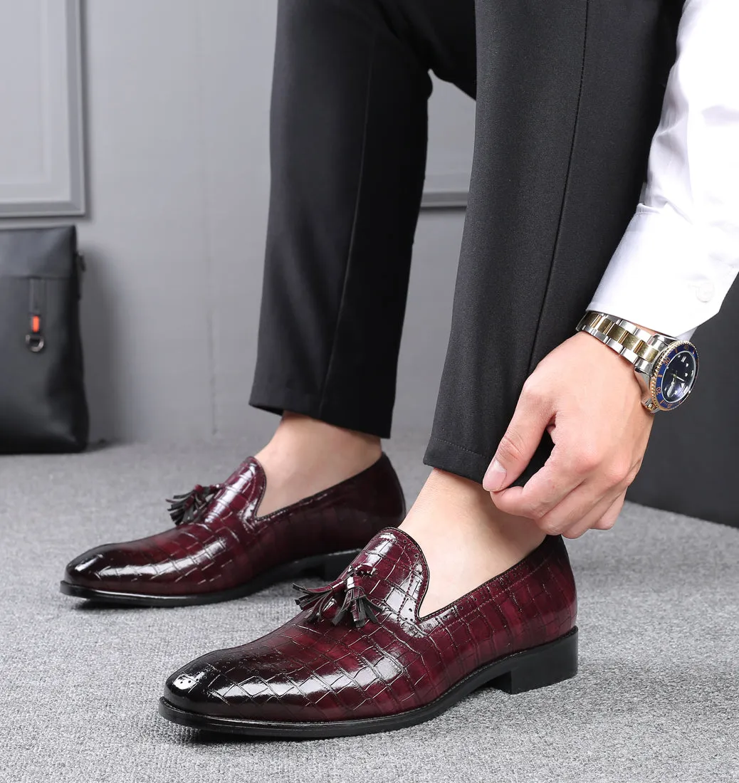 Men's Checkered Tassel Smoking Loafers