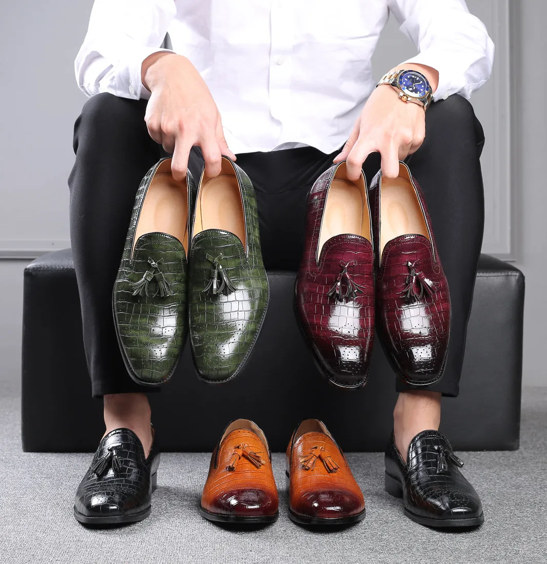 Men's Checkered Tassel Smoking Loafers