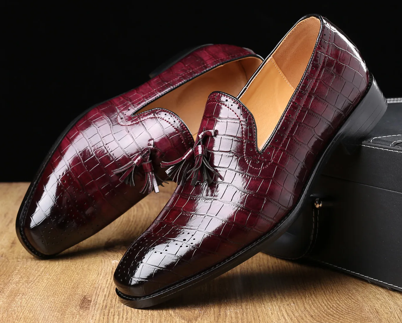 Men's Checkered Tassel Smoking Loafers