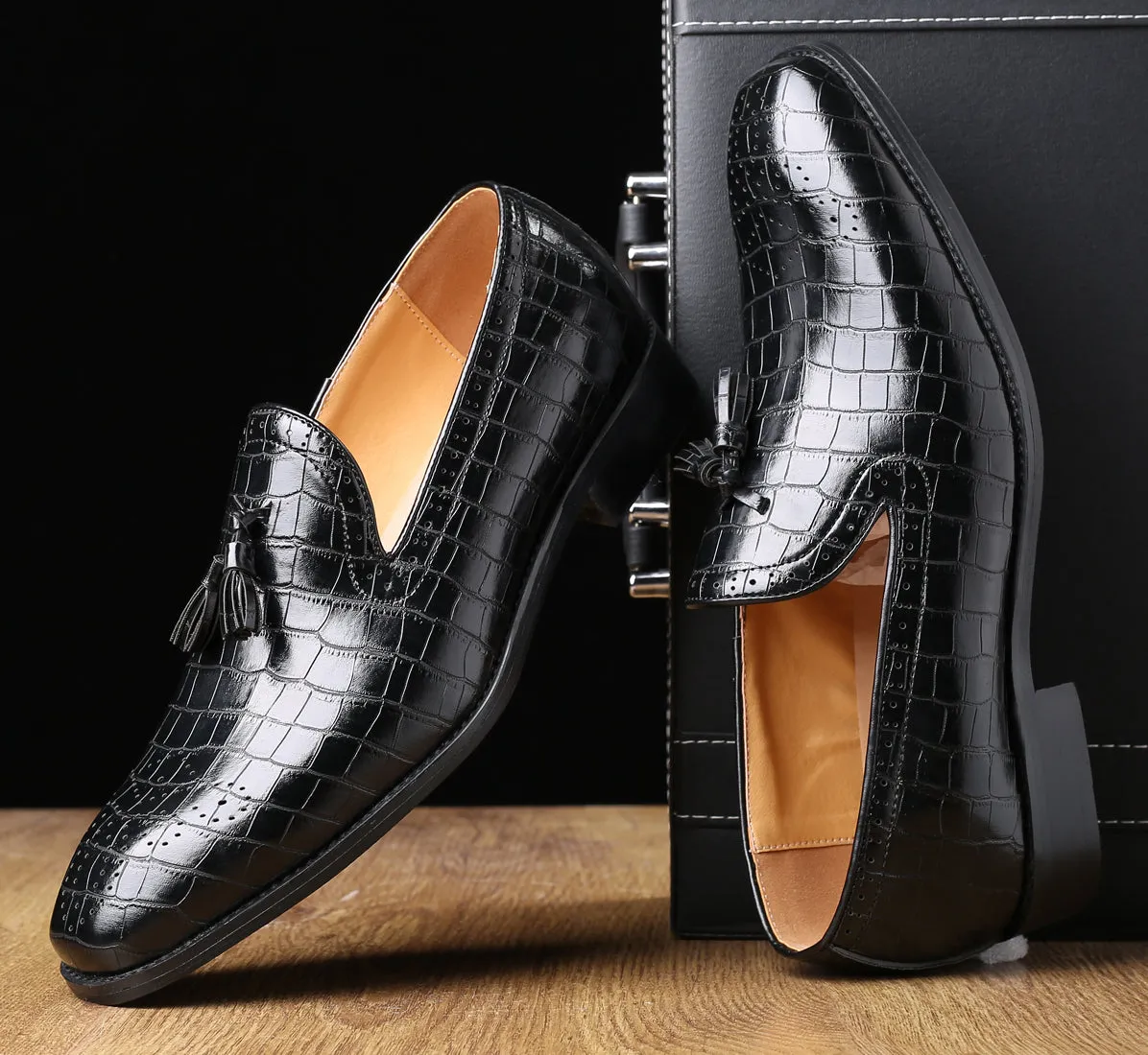 Men's Checkered Tassel Smoking Loafers