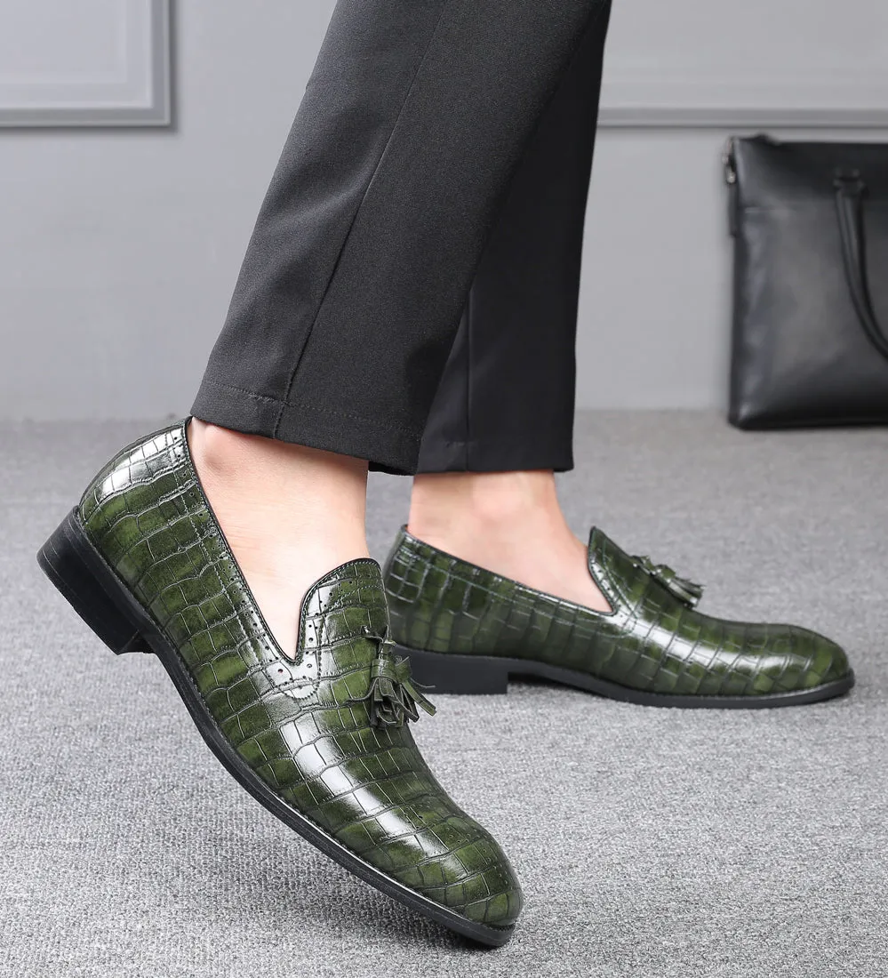 Men's Checkered Tassel Smoking Loafers