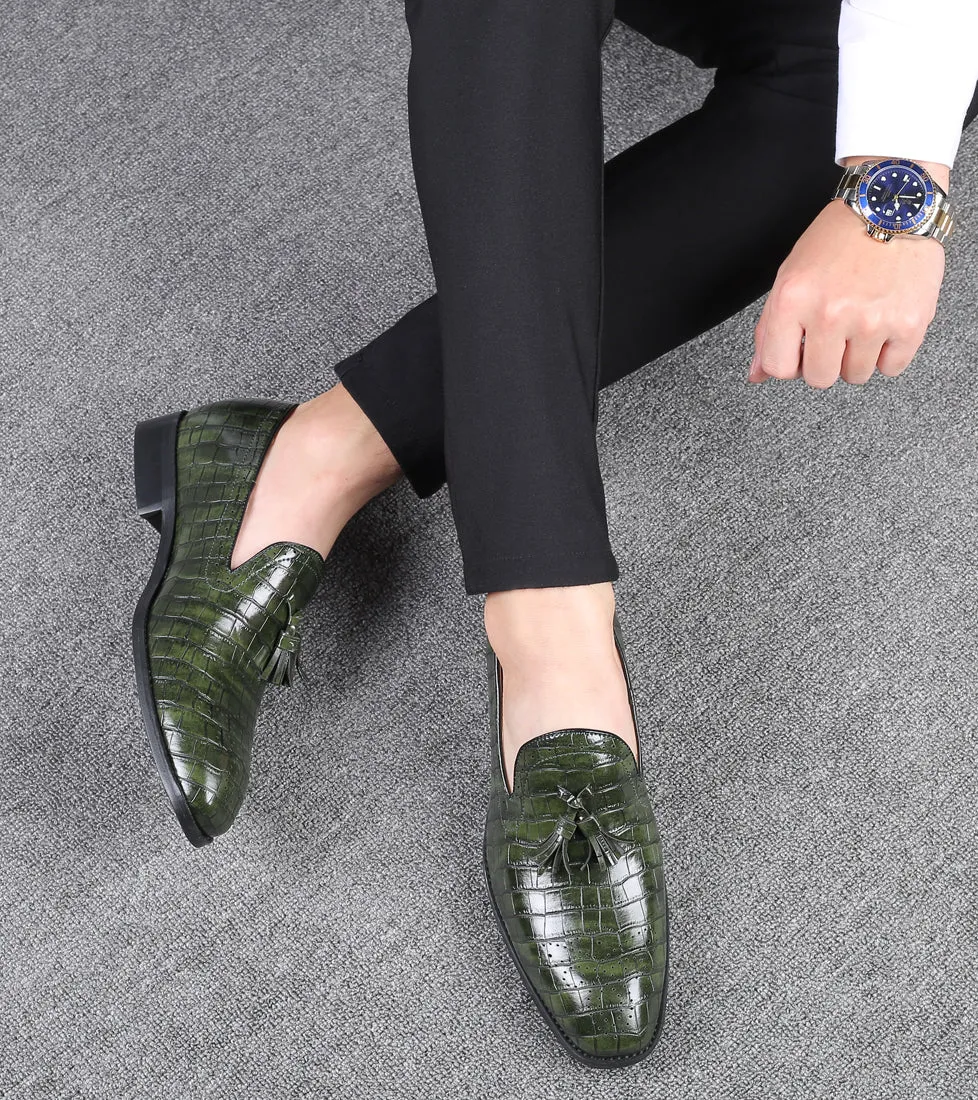 Men's Checkered Tassel Smoking Loafers