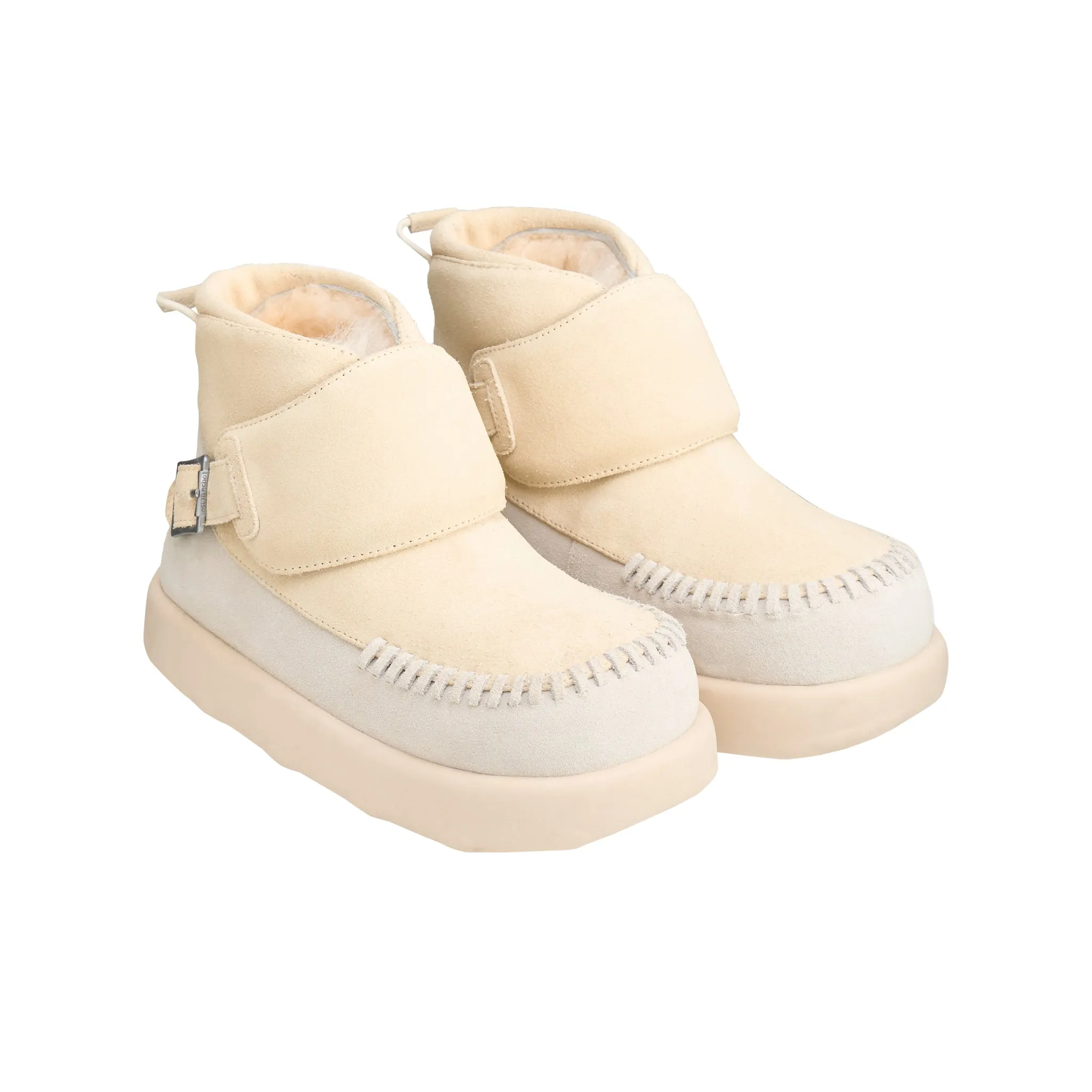 Open Smile Thick Soled Fleece Snow Boots In Cream