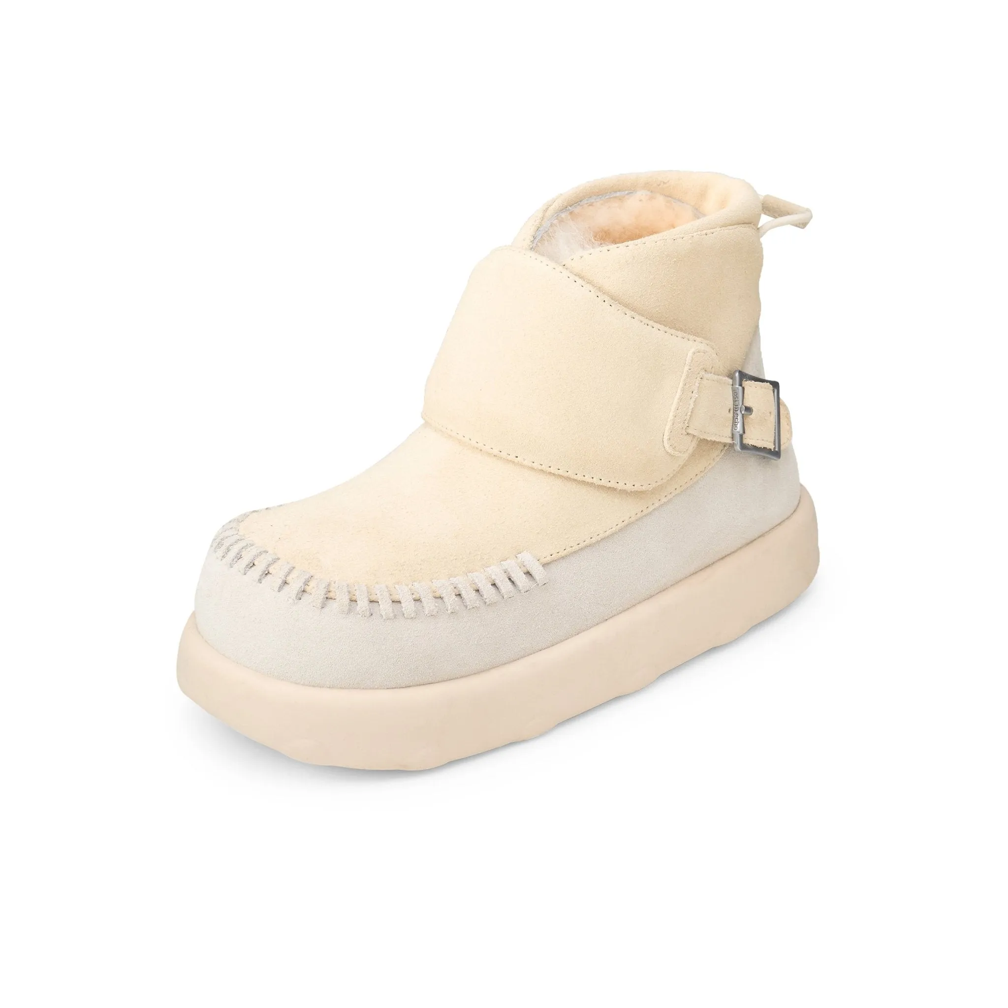 Open Smile Thick Soled Fleece Snow Boots In Cream