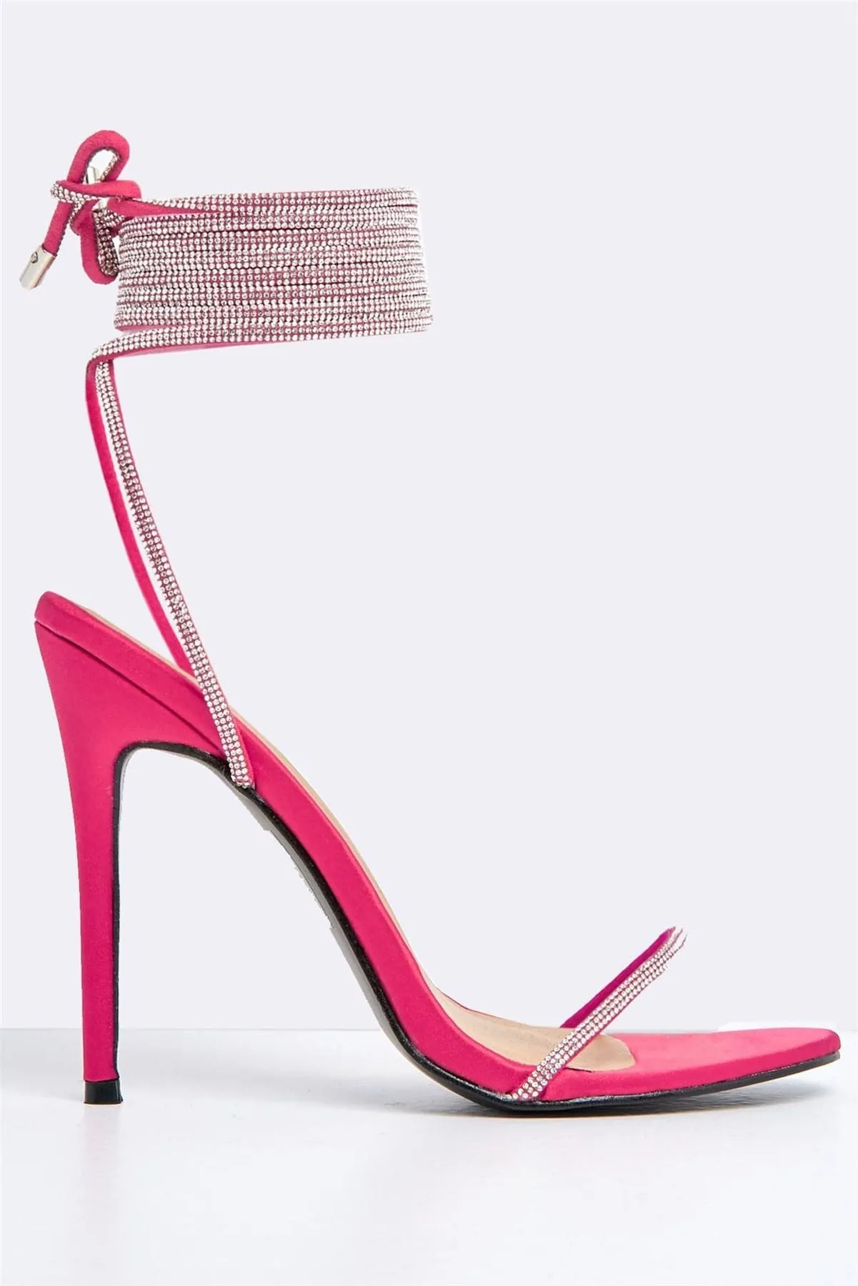 Paula Diamante Straps Lace-up Heels in Fuchsia