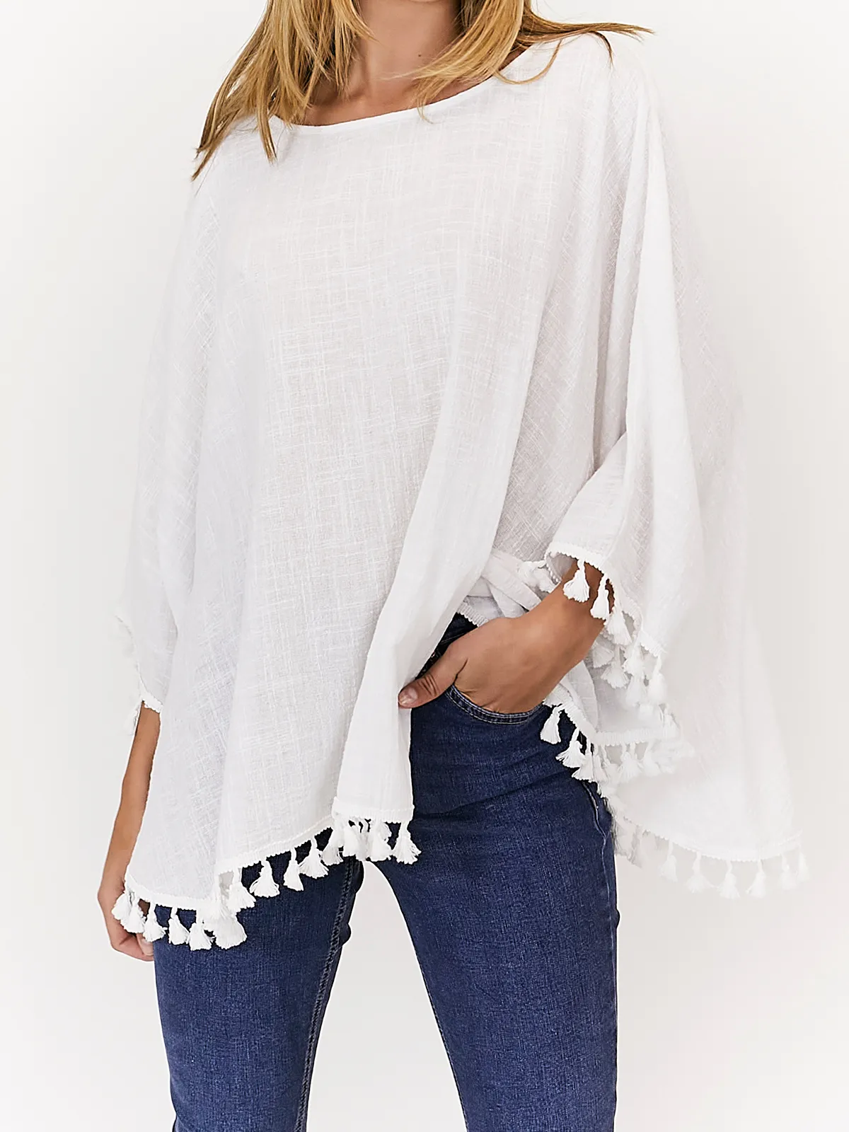 Pearl White Fringe Kaftan