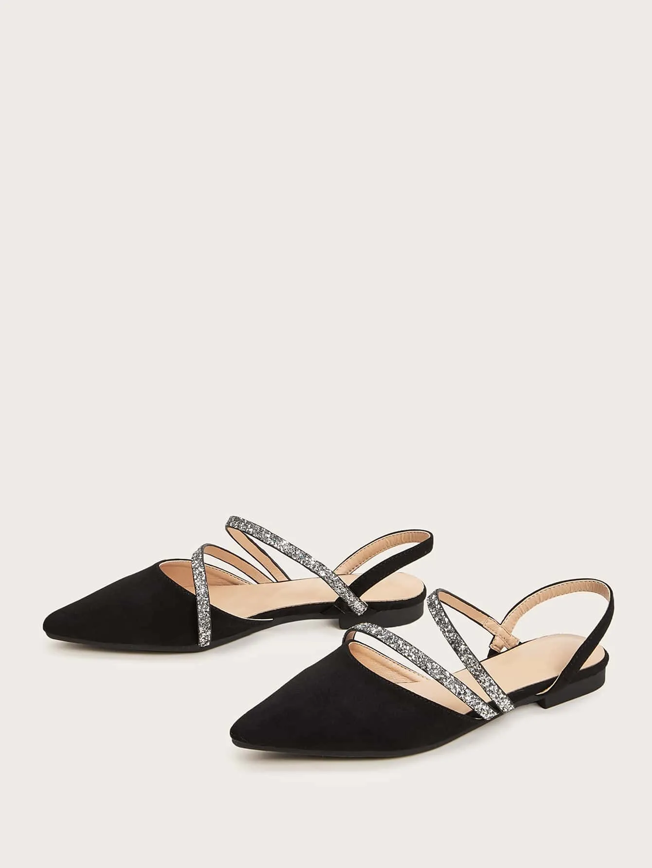 Point Toe Glitter Strap Slingback Flats