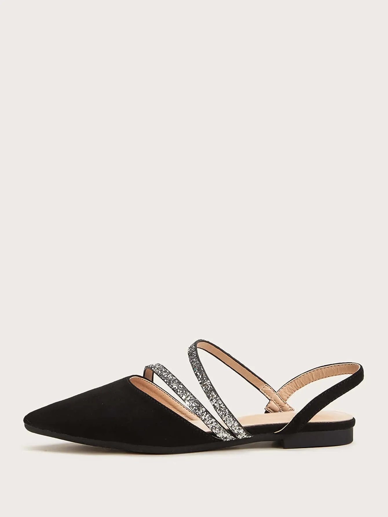 Point Toe Glitter Strap Slingback Flats