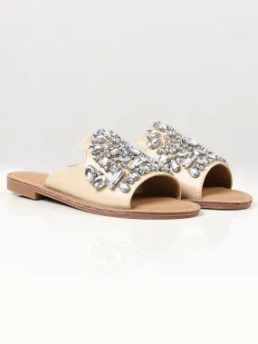 Stone Studded Flats - Beige