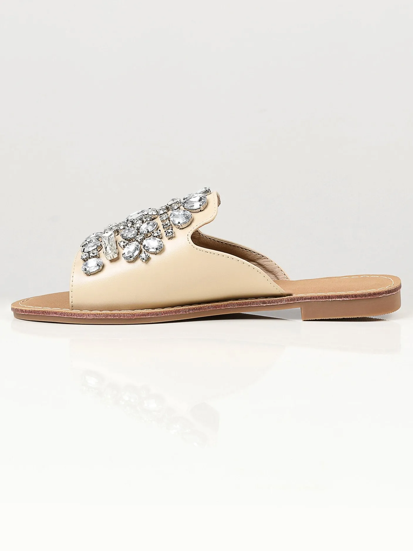 Stone Studded Flats - Beige