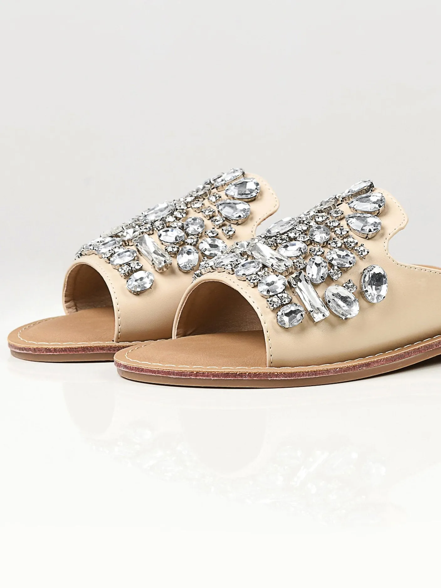 Stone Studded Flats - Beige