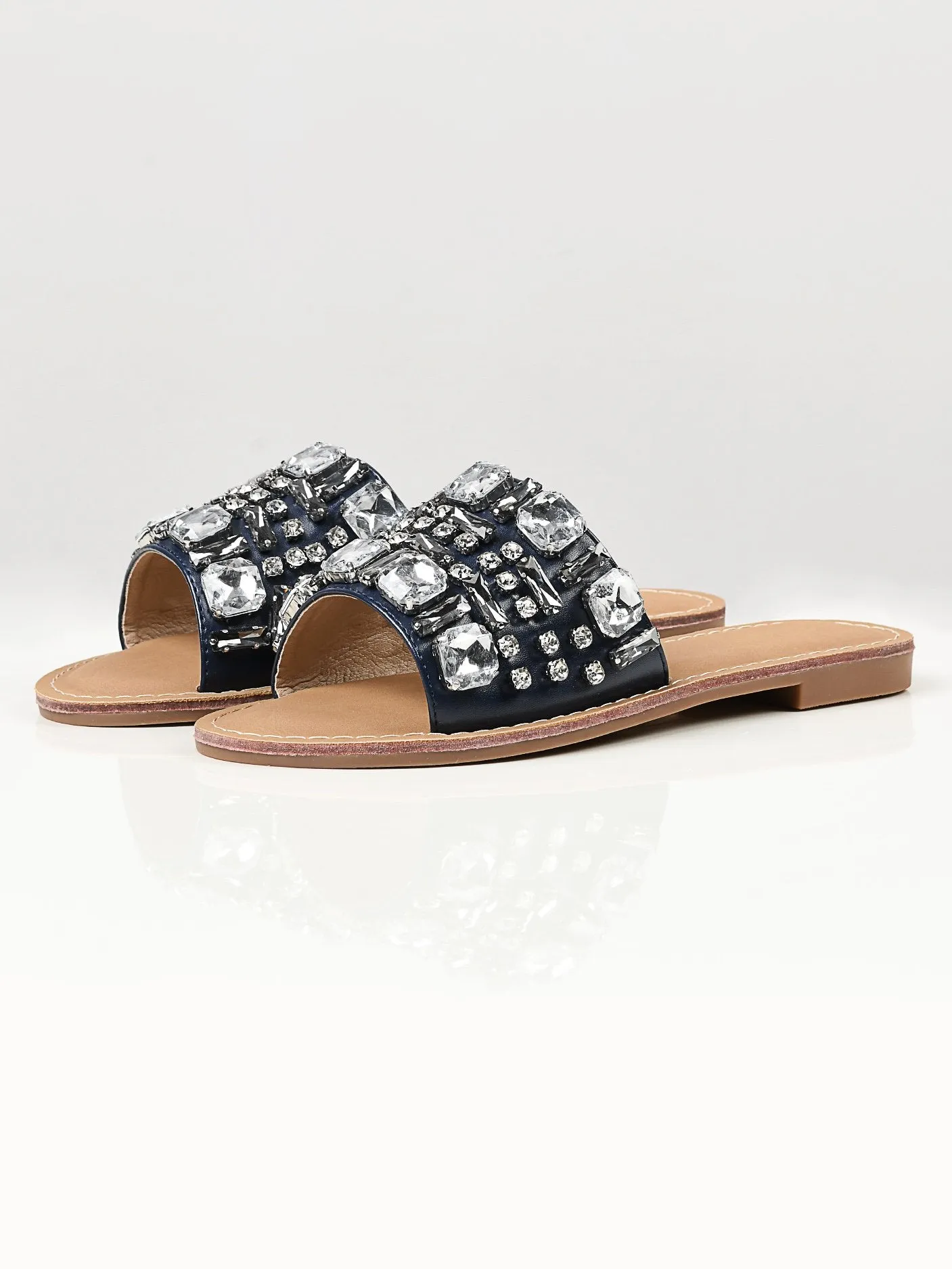 Stone Studded Flats - Navy Blue