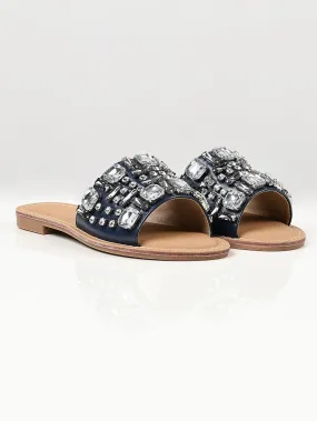 Stone Studded Flats - Navy Blue